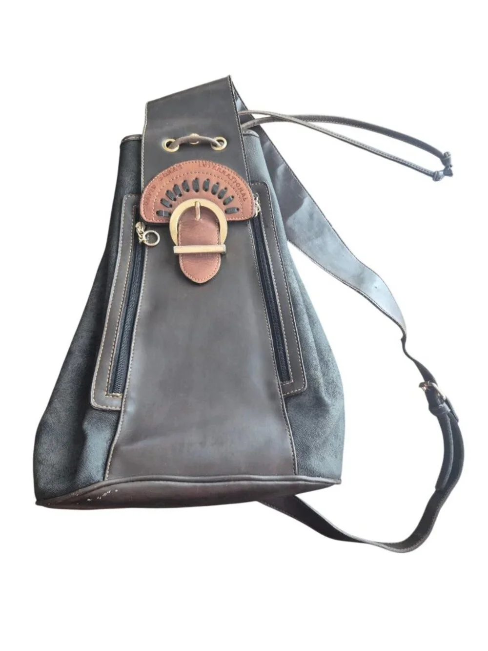 David Jones International Brown Leather Crossbody Backpack